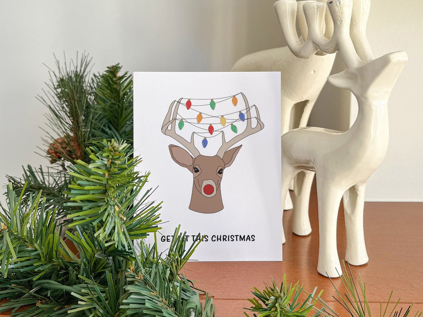 Reindeer Lights Christmas Card